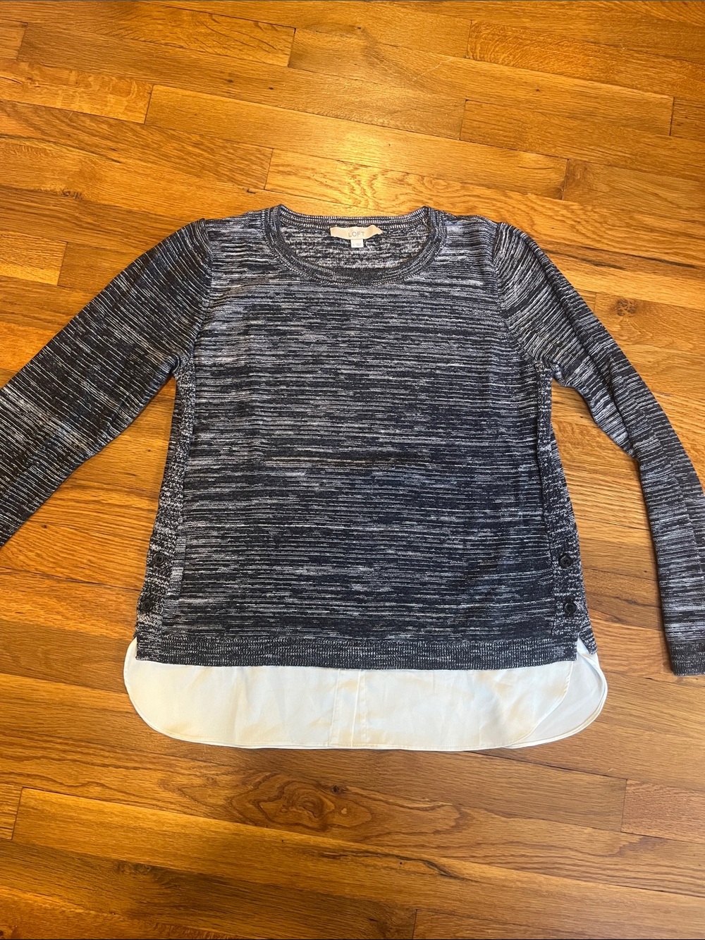LOFT Navy and White Marled Knit Sweater